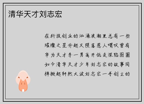 清华天才刘志宏