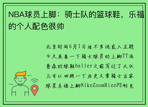 NBA球员上脚：骑士队的篮球鞋，乐福的个人配色很帅