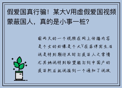 假爱国真行骗！某大V用虚假爱国视频蒙蔽国人，真的是小事一桩？