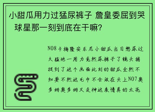 小甜瓜用力过猛尿裤子 詹皇委屈到哭  球星那一刻到底在干嘛？