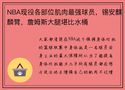 NBA现役各部位肌肉最强球员，锡安麒麟臂，詹姆斯大腿堪比水桶